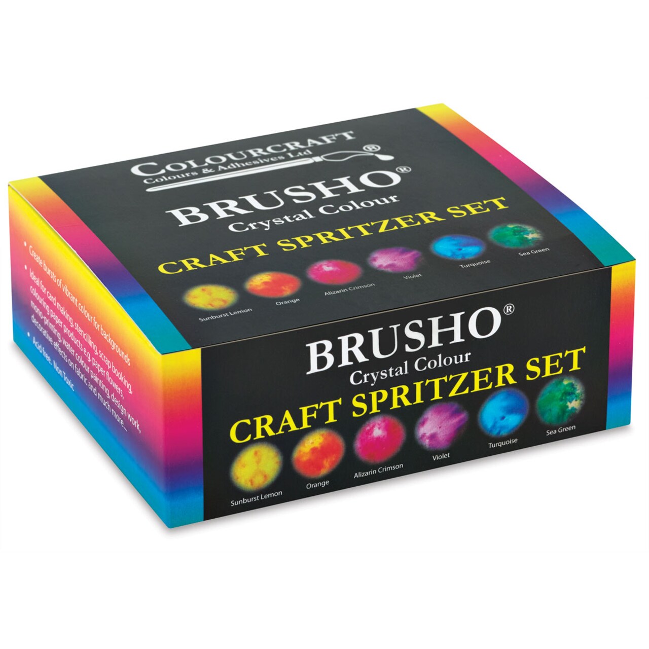 Brusho Crystal Colours - Set of 6, Assorted Colors with Craft Spritzer
